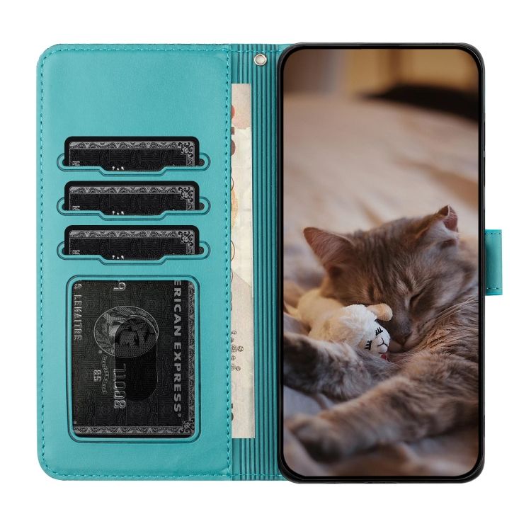 Peňaženkové puzdro Embossing Pattern Mačky modré – Apple iPhone 15 | Kryty na mobil Kryty na mobil | Peňaženkové puzdro Embossing Pattern Mačky modré – Apple iPhone 15 | Kryty na mobil