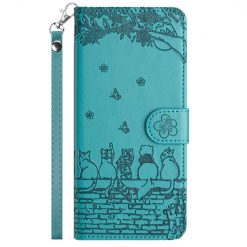 Peňaženkové puzdro Embossing Pattern Mačky modré – Apple iPhone 15 Pro Max