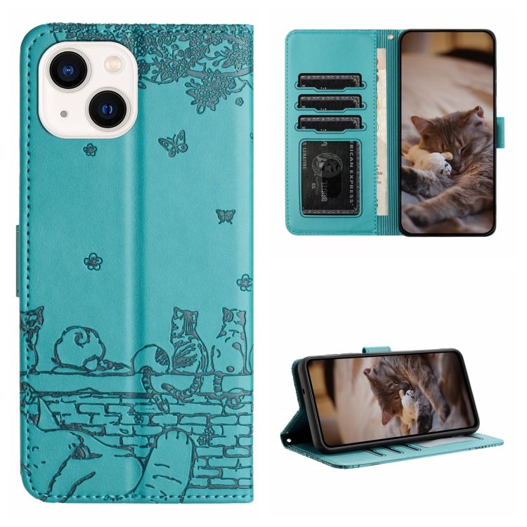 Peňaženkové puzdro Embossing Pattern Mačky modré – Apple iPhone 15 | Kryty na mobil Kryty na mobil | Peňaženkové puzdro Embossing Pattern Mačky modré – Apple iPhone 15 | Kryty na mobil