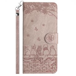 Kryty na mobil | Peňaženkové puzdro Embossing Pattern Mačky sivé – Apple iPhone 15 | Kryty na mobil