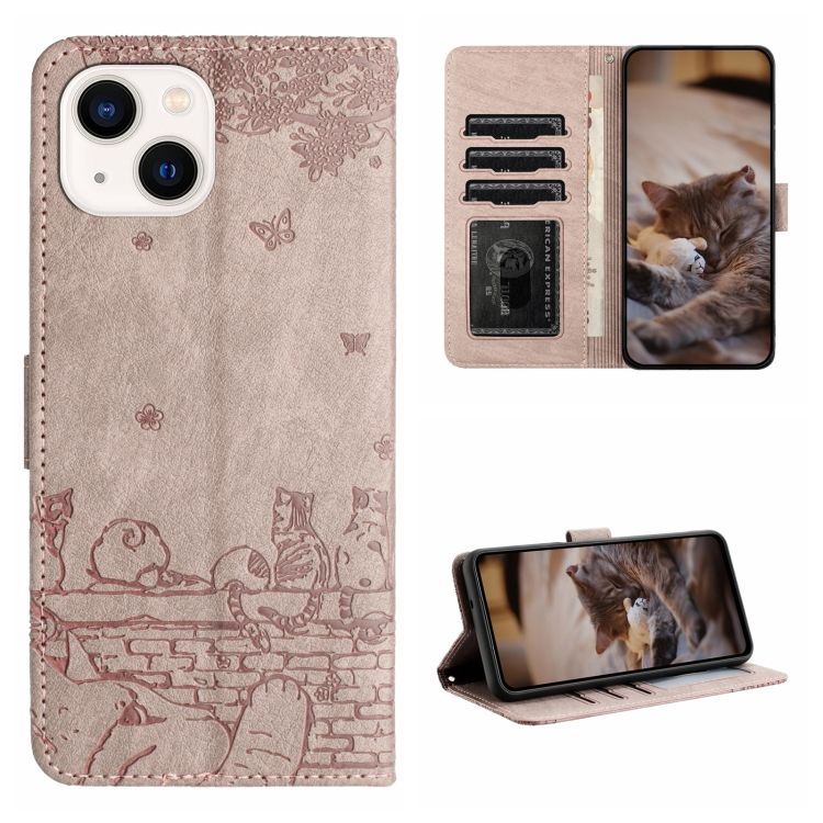 Peňaženkové puzdro Embossing Pattern Mačky sivé – Apple iPhone 15 | Kryty na mobil Kryty na mobil | Peňaženkové puzdro Embossing Pattern Mačky sivé – Apple iPhone 15 | Kryty na mobil
