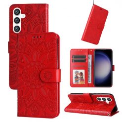 Peňaženkové puzdro Embossing Pattern Slnečnica červené – Samsung Galaxy S23 FE | Kryty na mobil Kryty na mobil | Peňaženkové puzdro Embossing Pattern Slnečnica červené – Samsung Galaxy S23 FE | Kryty na mobil