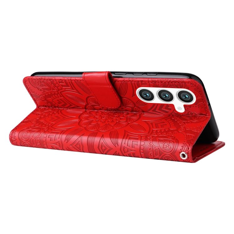 Peňaženkové puzdro Embossing Pattern Slnečnica červené – Samsung Galaxy S23 FE | Kryty na mobil Kryty na mobil | Peňaženkové puzdro Embossing Pattern Slnečnica červené – Samsung Galaxy S23 FE | Kryty na mobil