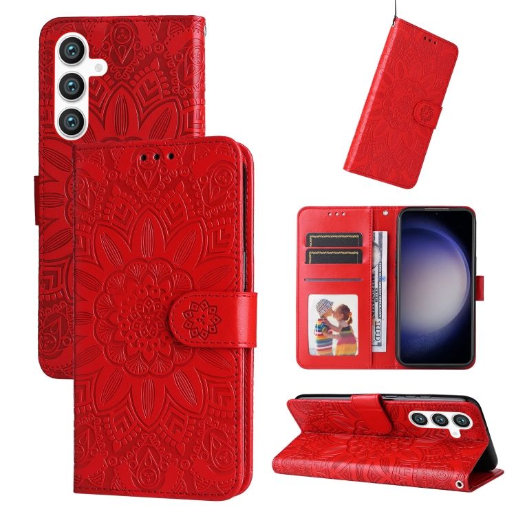 Peňaženkové puzdro Embossing Pattern Slnečnica červené – Samsung Galaxy S23 FE | Kryty na mobil Kryty na mobil | Peňaženkové puzdro Embossing Pattern Slnečnica červené – Samsung Galaxy S23 FE | Kryty na mobil