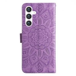 Kryty na mobil | Peňaženkové puzdro Embossing Pattern Slnečnica fialové – Samsung Galaxy S23 FE | Kryty na mobil