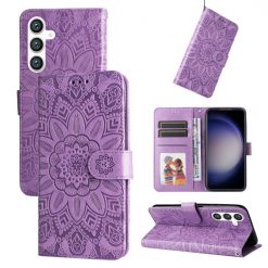 Kryty na mobil | Peňaženkové puzdro Embossing Pattern Slnečnica fialové – Samsung Galaxy S23 FE | Kryty na mobil