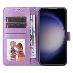 Kryty na mobil | Peňaženkové puzdro Embossing Pattern Slnečnica fialové – Samsung Galaxy S23 FE | Kryty na mobil
