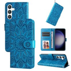 Kryty na mobil | Peňaženkové puzdro Embossing Pattern Slnečnica modré – Samsung Galaxy S23 FE | Kryty na mobil