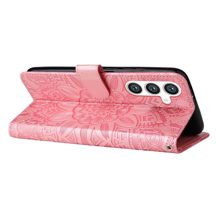 Peňaženkové puzdro Embossing Pattern Slnečnica ružové – Samsung Galaxy S23 FE | Kryty na mobil Kryty na mobil | Peňaženkové puzdro Embossing Pattern Slnečnica ružové – Samsung Galaxy S23 FE | Kryty na mobil