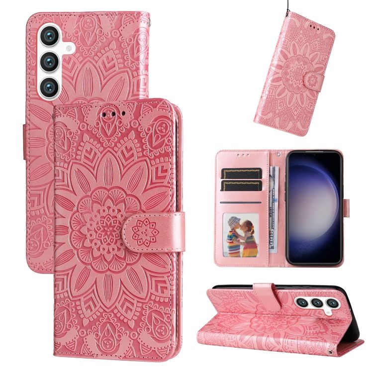 Peňaženkové puzdro Embossing Pattern Slnečnica ružové – Samsung Galaxy S23 FE | Kryty na mobil Kryty na mobil | Peňaženkové puzdro Embossing Pattern Slnečnica ružové – Samsung Galaxy S23 FE | Kryty na mobil