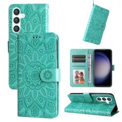 Kryty na mobil | Peňaženkové puzdro Embossing Pattern Slnečnica zelené – Samsung Galaxy S23 FE | Kryty na mobil