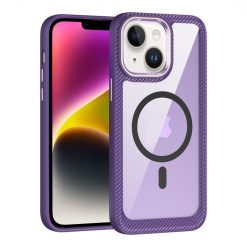 Kryty na mobil | Zadný Kryt Carbon Fiber MagSafe transparentno-fialový – Apple iPhone 15 | Kryty na mobil