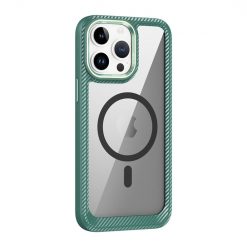 Kryty na mobil | Zadný Kryt Carbon Fiber MagSafe transparentno-zelený – Apple iPhone 15 Pro Max | Kryty na mobil