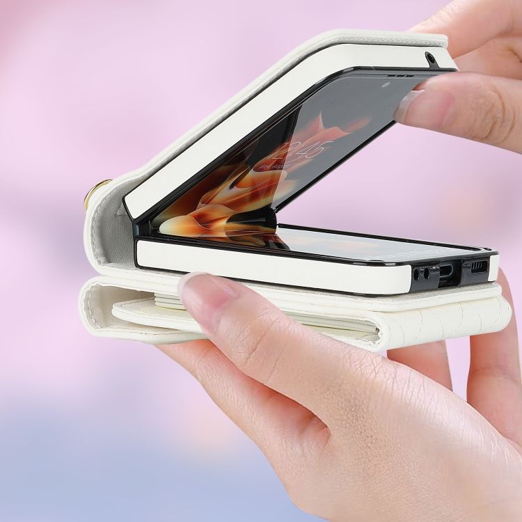 Peňaženkové puzdro Arrow Card case biele – Samsung Galaxy Z Flip 5 | Kryty na mobil Kryty na mobil | Peňaženkové puzdro Arrow Card case biele – Samsung Galaxy Z Flip 5 | Kryty na mobil