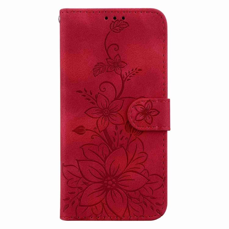 Peňaženkové puzdro Embossing Pattern Ľalia červené – Sony Xperia 5 V | Kryty na mobil Kryty na mobil | Peňaženkové puzdro Embossing Pattern Ľalia červené – Sony Xperia 5 V | Kryty na mobil