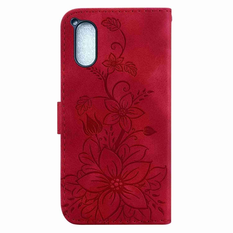 Peňaženkové puzdro Embossing Pattern Ľalia červené – Sony Xperia 5 V | Kryty na mobil Kryty na mobil | Peňaženkové puzdro Embossing Pattern Ľalia červené – Sony Xperia 5 V | Kryty na mobil