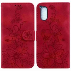 Peňaženkové puzdro Embossing Pattern Ľalia červené – Sony Xperia 5 V | Kryty na mobil Kryty na mobil | Peňaženkové puzdro Embossing Pattern Ľalia červené – Sony Xperia 5 V | Kryty na mobil