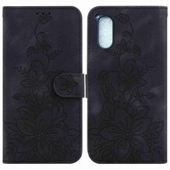 Kryty na mobil | Peňaženkové puzdro Embossing Pattern Ľalia čierne – Sony Xperia 5 V | Kryty na mobil