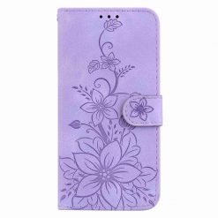 Kryty na mobil | Peňaženkové puzdro Embossing Pattern Ľalia fialové – Sony Xperia 5 V | Kryty na mobil