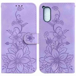 Kryty na mobil | Peňaženkové puzdro Embossing Pattern Ľalia fialové – Sony Xperia 5 V | Kryty na mobil