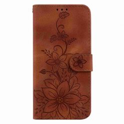 Peňaženkové puzdro Embossing Pattern Ľalia hnedé – Sony Xperia 5 V