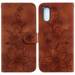 Kryty na mobil | Peňaženkové puzdro Embossing Pattern Ľalia hnedé – Sony Xperia 5 V | Kryty na mobil