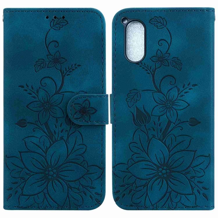 Peňaženkové puzdro Embossing Pattern Ľalia modré – Sony Xperia 5 V | Kryty na mobil Kryty na mobil | Peňaženkové puzdro Embossing Pattern Ľalia modré – Sony Xperia 5 V | Kryty na mobil