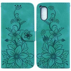 Kryty na mobil | Peňaženkové puzdro Embossing Pattern Ľalia zelené – Sony Xperia 5 V | Kryty na mobil