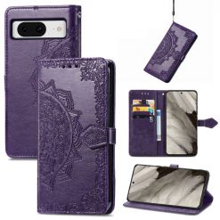 Kryty na mobil | Peňaženkové puzdro Embossing Pattern Mandala Flower fialové – Google Pixel 8 Pro | Kryty na mobil