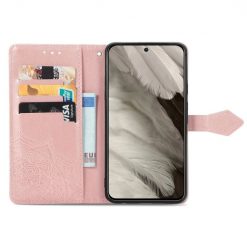 Kryty na mobil | Peňaženkové puzdro Embossing Pattern Mandala Flower ružové – Google Pixel 8 | Kryty na mobil