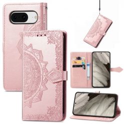 Kryty na mobil | Peňaženkové puzdro Embossing Pattern Mandala Flower ružové – Google Pixel 8 | Kryty na mobil