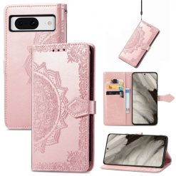 Kryty na mobil | Peňaženkové puzdro Embossing Pattern Mandala Flower ružové – Google Pixel 8 Pro | Kryty na mobil