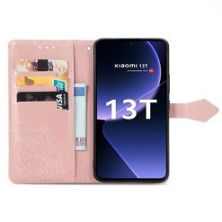Kryty na mobil | Peňaženkové puzdro Embossing Pattern Mandala Flower ružové – Xiaomi 13T / 13T Pro | Kryty na mobil