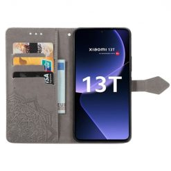 Kryty na mobil | Peňaženkové puzdro Embossing Pattern Mandala Flower sivé – Xiaomi 13T / 13T Pro | Kryty na mobil