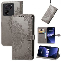Kryty na mobil | Peňaženkové puzdro Embossing Pattern Mandala Flower sivé – Xiaomi 13T / 13T Pro | Kryty na mobil
