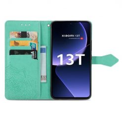Kryty na mobil | Peňaženkové puzdro Embossing Pattern Mandala Flower zelené – Xiaomi 13T / 13T Pro | Kryty na mobil