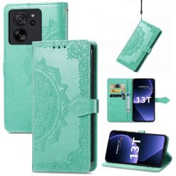 Kryty na mobil | Peňaženkové puzdro Embossing Pattern Mandala Flower zelené – Xiaomi 13T / 13T Pro | Kryty na mobil
