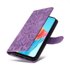 Kryty na mobil | Peňaženkové puzdro Embossing Pattern Slnečnica fialové – Oppo A38 | Kryty na mobil