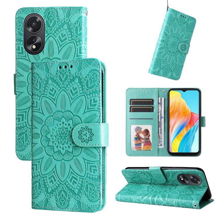 Peňaženkové puzdro Embossing Pattern Slnečnica zelené – Oppo A38 | Kryty na mobil Kryty na mobil | Peňaženkové puzdro Embossing Pattern Slnečnica zelené – Oppo A38 | Kryty na mobil