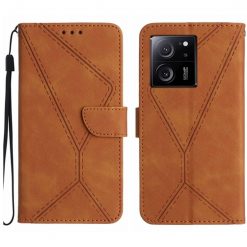 Kryty na mobil | Peňaženkové puzdro Embossing Pattern Stitchy case hnedé – Xiaomi 13T / 13T Pro | Kryty na mobil