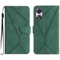 Kryty na mobil | Peňaženkové puzdro Embossing Pattern Stitchy case zelené – Oppo A38 | Kryty na mobil