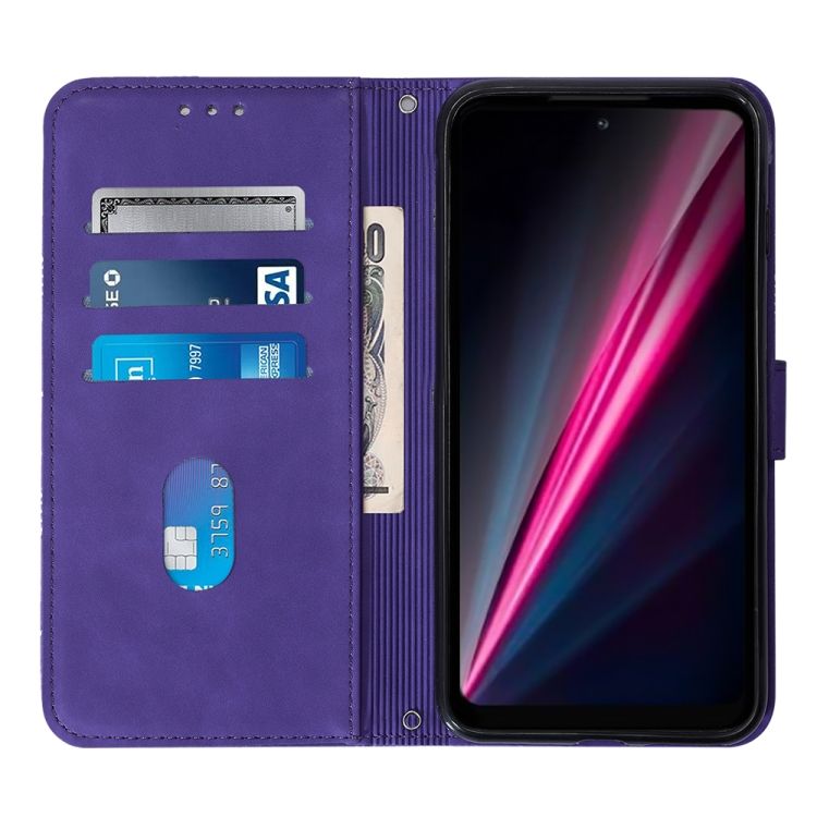 Peňaženkové puzdro Embossing Pattern Cross fialové – T Phone / T Phone (2023) | Kryty na mobil Kryty na mobil | Peňaženkové puzdro Embossing Pattern Cross fialové – T Phone / T Phone (2023) | Kryty na mobil