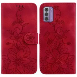 Peňaženkové puzdro Embossing Pattern Ľalia červené – Nokia G42 | Kryty na mobil Kryty na mobil | Peňaženkové puzdro Embossing Pattern Ľalia červené – Nokia G42 | Kryty na mobil