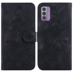 Peňaženkové puzdro Embossing Pattern Ľalia čierne – Nokia G42 | Kryty na mobil Kryty na mobil | Peňaženkové puzdro Embossing Pattern Ľalia čierne – Nokia G42 | Kryty na mobil