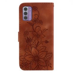 Peňaženkové puzdro Embossing Pattern Ľalia hnedé – Nokia G42 | Kryty na mobil Kryty na mobil | Peňaženkové puzdro Embossing Pattern Ľalia hnedé – Nokia G42 | Kryty na mobil