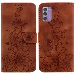 Peňaženkové puzdro Embossing Pattern Ľalia hnedé – Nokia G42 | Kryty na mobil Kryty na mobil | Peňaženkové puzdro Embossing Pattern Ľalia hnedé – Nokia G42 | Kryty na mobil