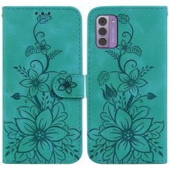 Peňaženkové puzdro Embossing Pattern Ľalia zelené – Nokia G42 | Kryty na mobil Kryty na mobil | Peňaženkové puzdro Embossing Pattern Ľalia zelené – Nokia G42 | Kryty na mobil