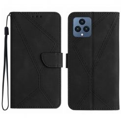 Kryty na mobil | Peňaženkové puzdro Embossing Pattern Stitchy case čierne – T Phone / T Phone (2023) | Kryty na mobil