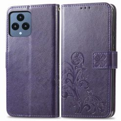 Kryty na mobil | Peňaženkové puzdro Embossing Pattern Štvorlístok fialové – T Phone / T Phone (2023) | Kryty na mobil