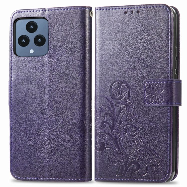 Peňaženkové puzdro Embossing Pattern Štvorlístok fialové – T Phone / T Phone (2023) | Kryty na mobil Kryty na mobil | Peňaženkové puzdro Embossing Pattern Štvorlístok fialové – T Phone / T Phone (2023) | Kryty na mobil